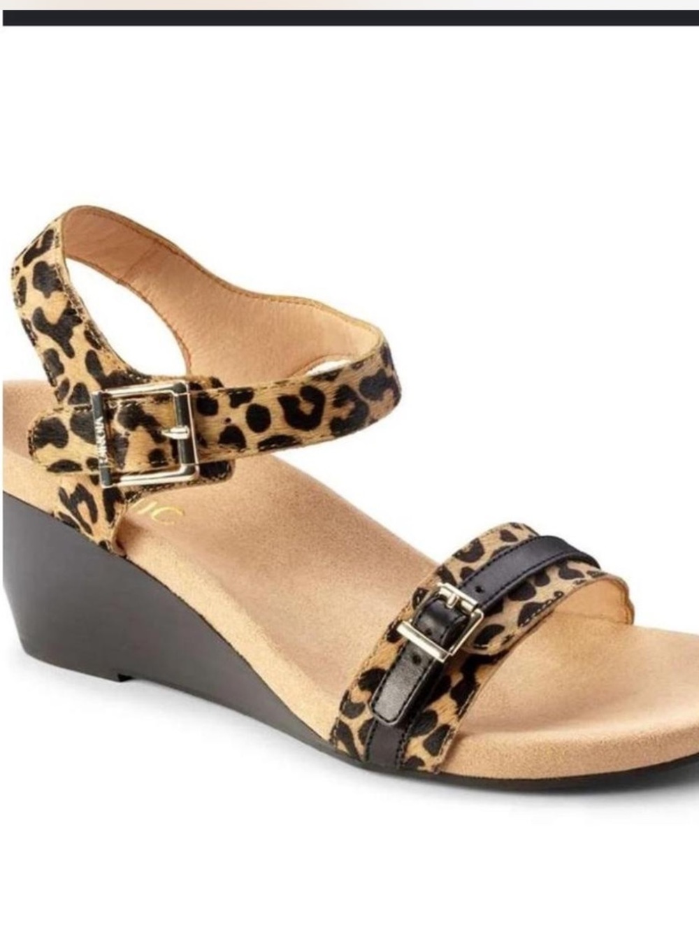🐆 Vionic Leopard Animal Print Calf Hair & Leather Wedge Ankle Wrap Sandals 10